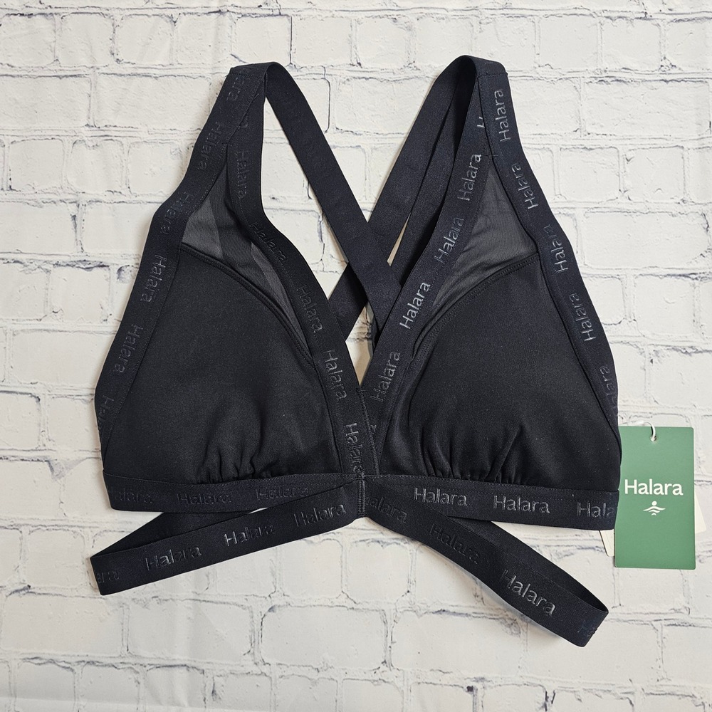 Halara SpeedWave Black Strappy Medium Support Sports Bra‎ Small NEW